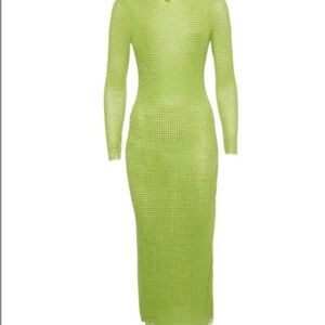 Self-Portrait Vibrant Green Mesh Long Sleeve Dress